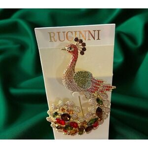 Rucinni Fashion Jewelry Peacock Swarovski &‎ Stellux Crystals Brooch Lapel Pin